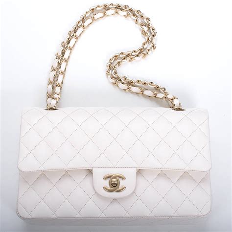 chanel bag white and gold|White Chanel handbags.